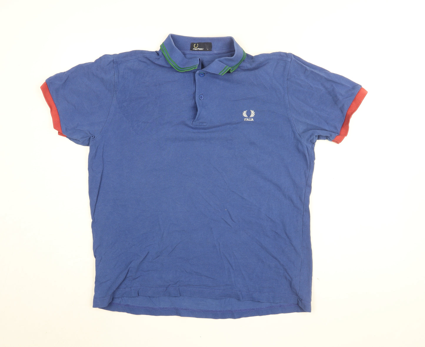 Fred Perry Mens Blue Cotton Polo Size L Collared Button