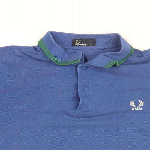 Fred Perry Mens Blue Cotton Polo Size L Collared Button