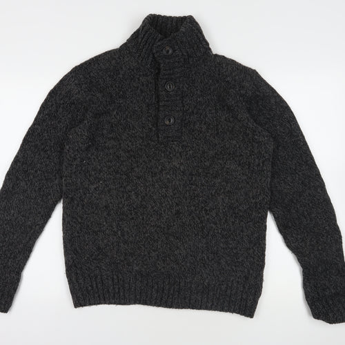 H&M Black Henley Jumper, Size L, Chunky-Knit