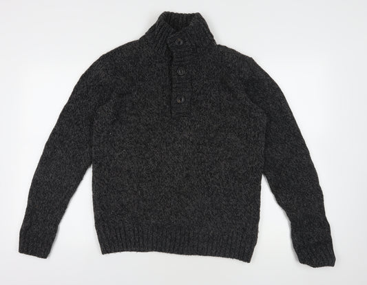 H&M Black Henley Jumper, Size L, Chunky-Knit