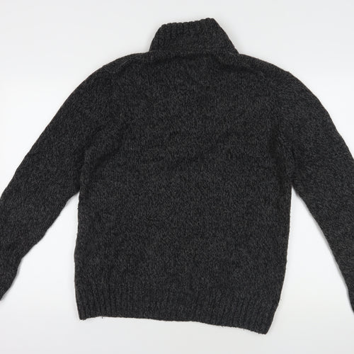 H&M Black Henley Jumper, Size L, Chunky-Knit