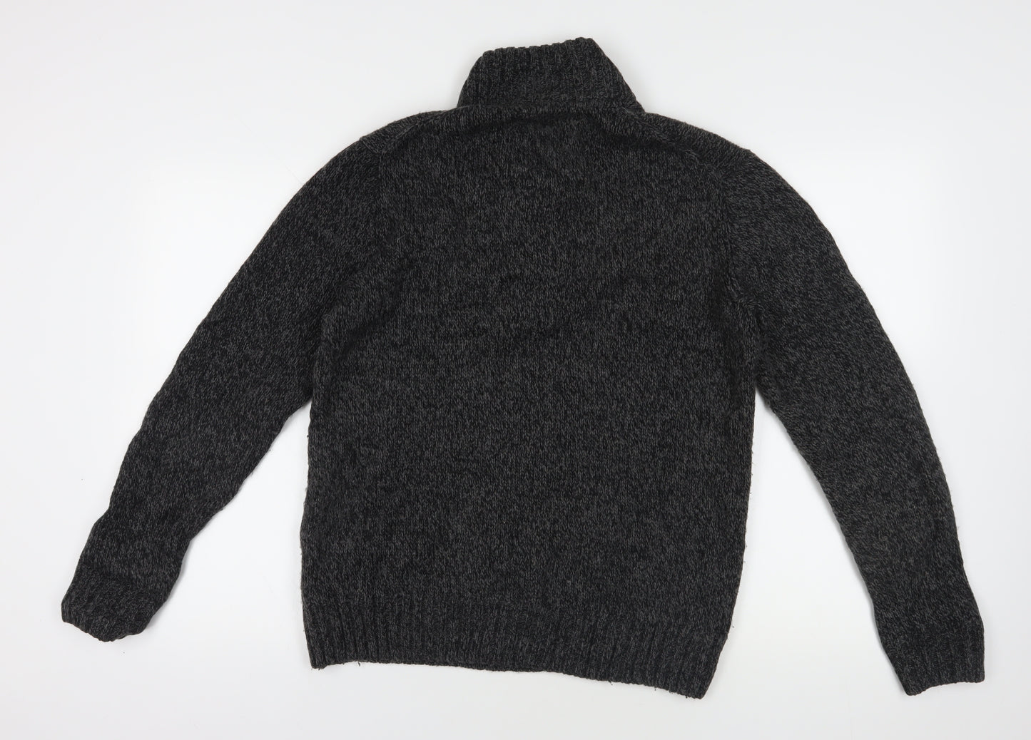 H&M Black Henley Jumper, Size L, Chunky-Knit