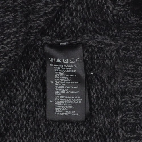 H&M Black Henley Jumper, Size L, Chunky-Knit