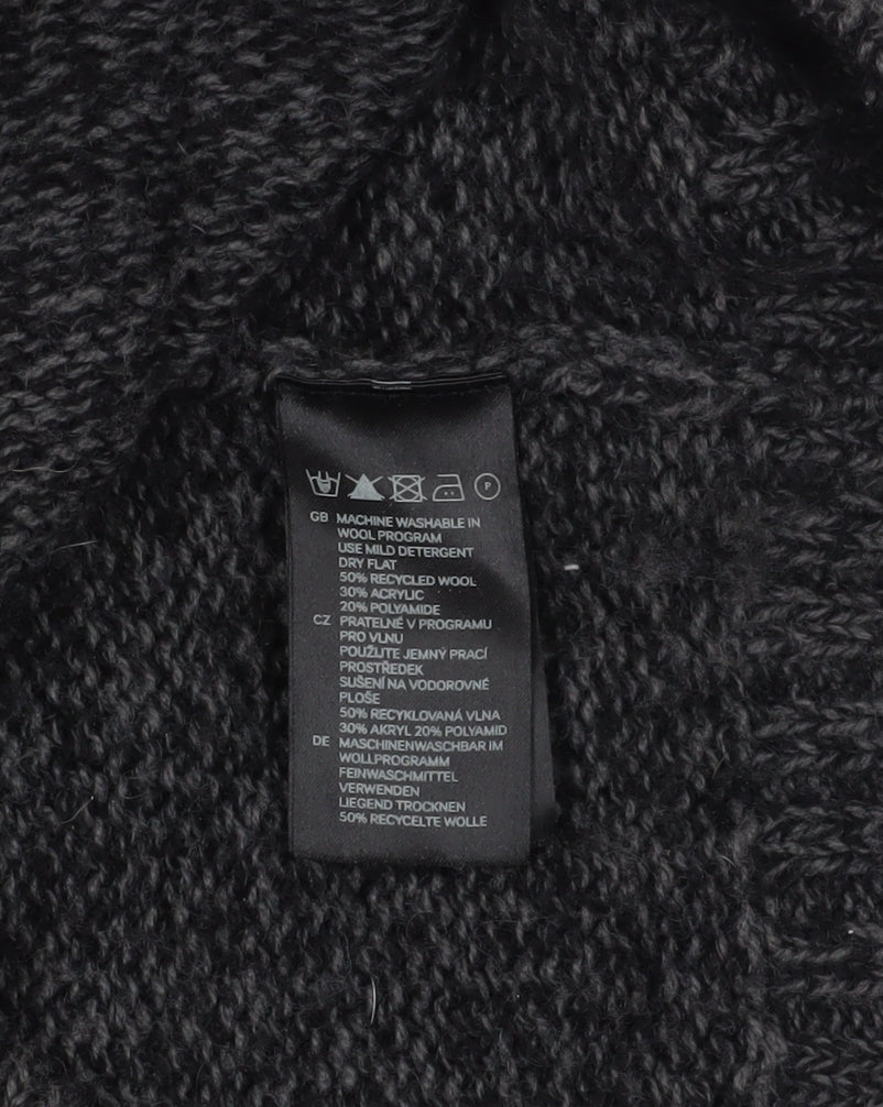 H&M Black Henley Jumper, Size L, Chunky-Knit