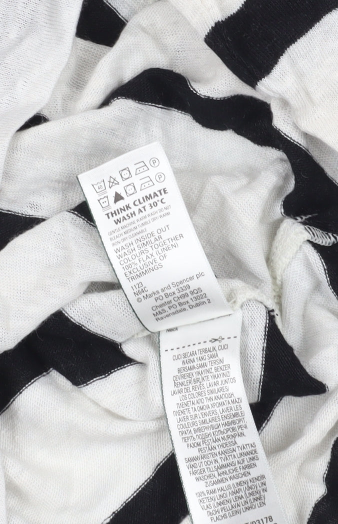 Marks & Spencer Black Striped Linen Jumper Size 14