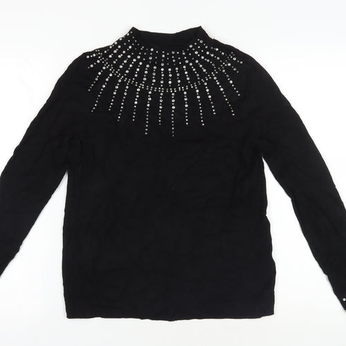 Wallis Black Studded High Neck Pullover Jumper Size 10