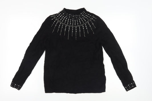 Wallis Black Studded High Neck Pullover Jumper Size 10