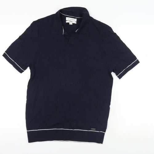 M&S Navy Blue Polo Shirt, Small, Cotton-Silk Blend