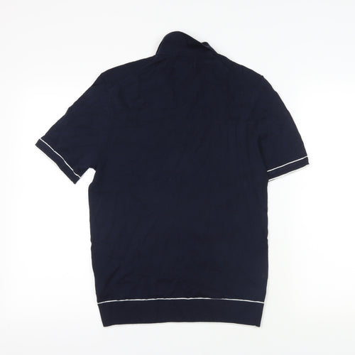 M&S Navy Blue Polo Shirt, Small, Cotton-Silk Blend