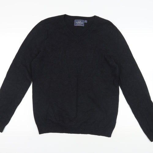 Topman Black V-Neck Cotton Jumper in Size M