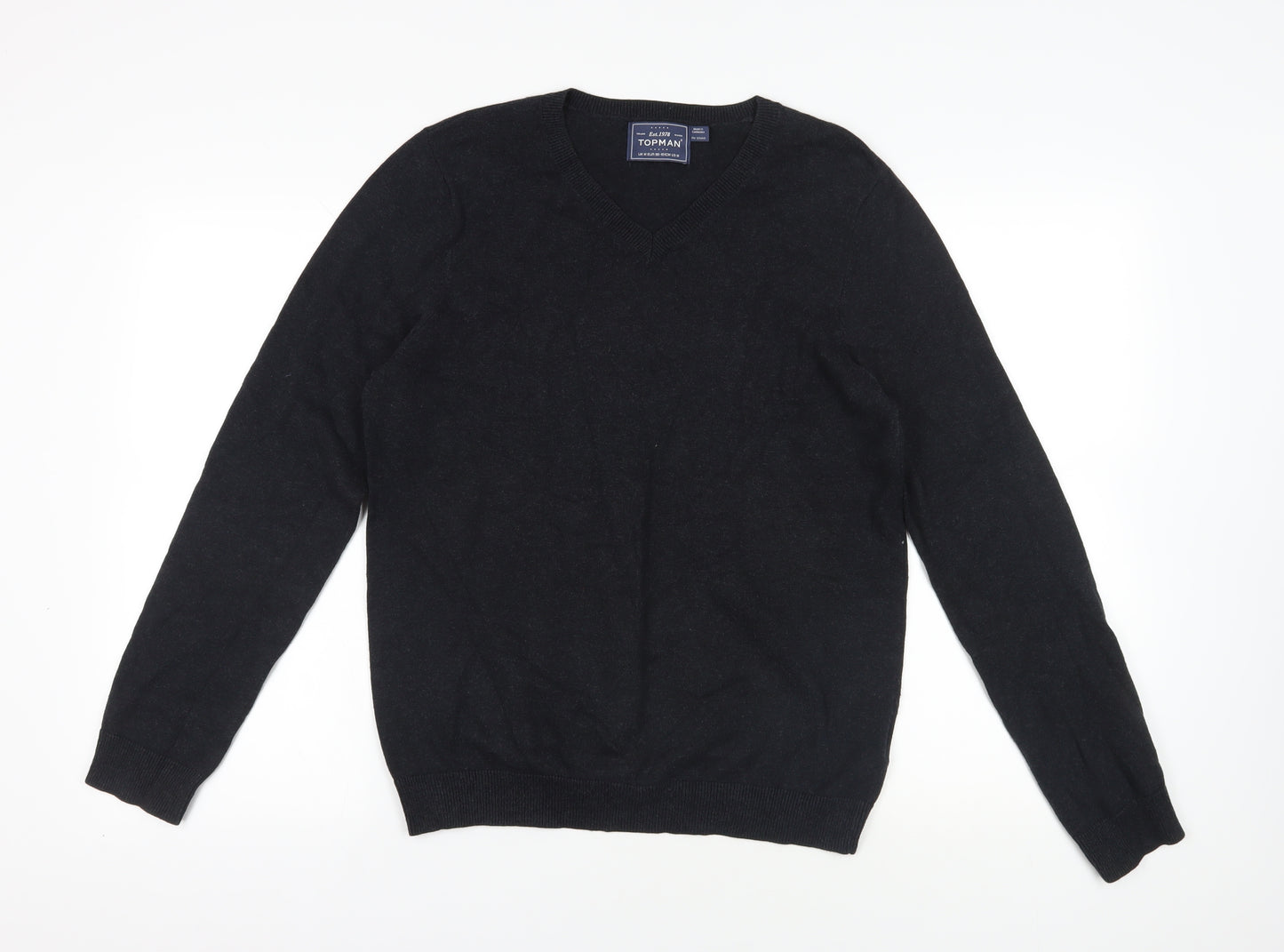 Topman Black V-Neck Cotton Jumper in Size M