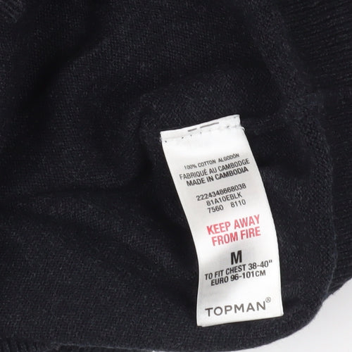 Topman Black V-Neck Cotton Jumper in Size M