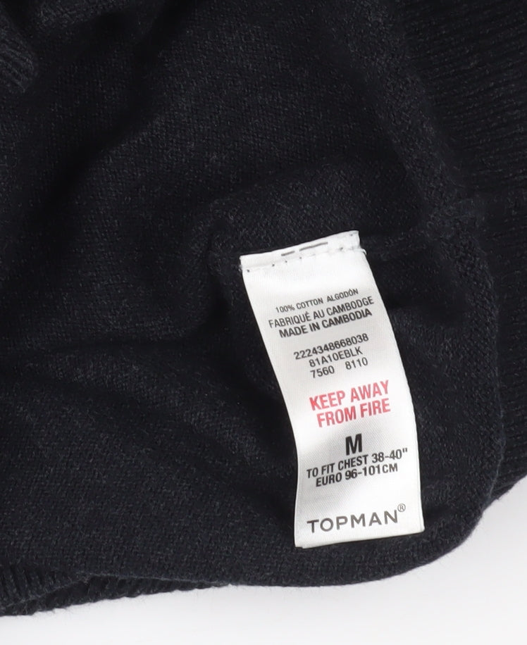 Topman Black V-Neck Cotton Jumper in Size M