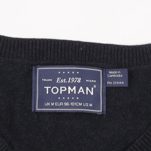 Topman Black V-Neck Cotton Jumper in Size M