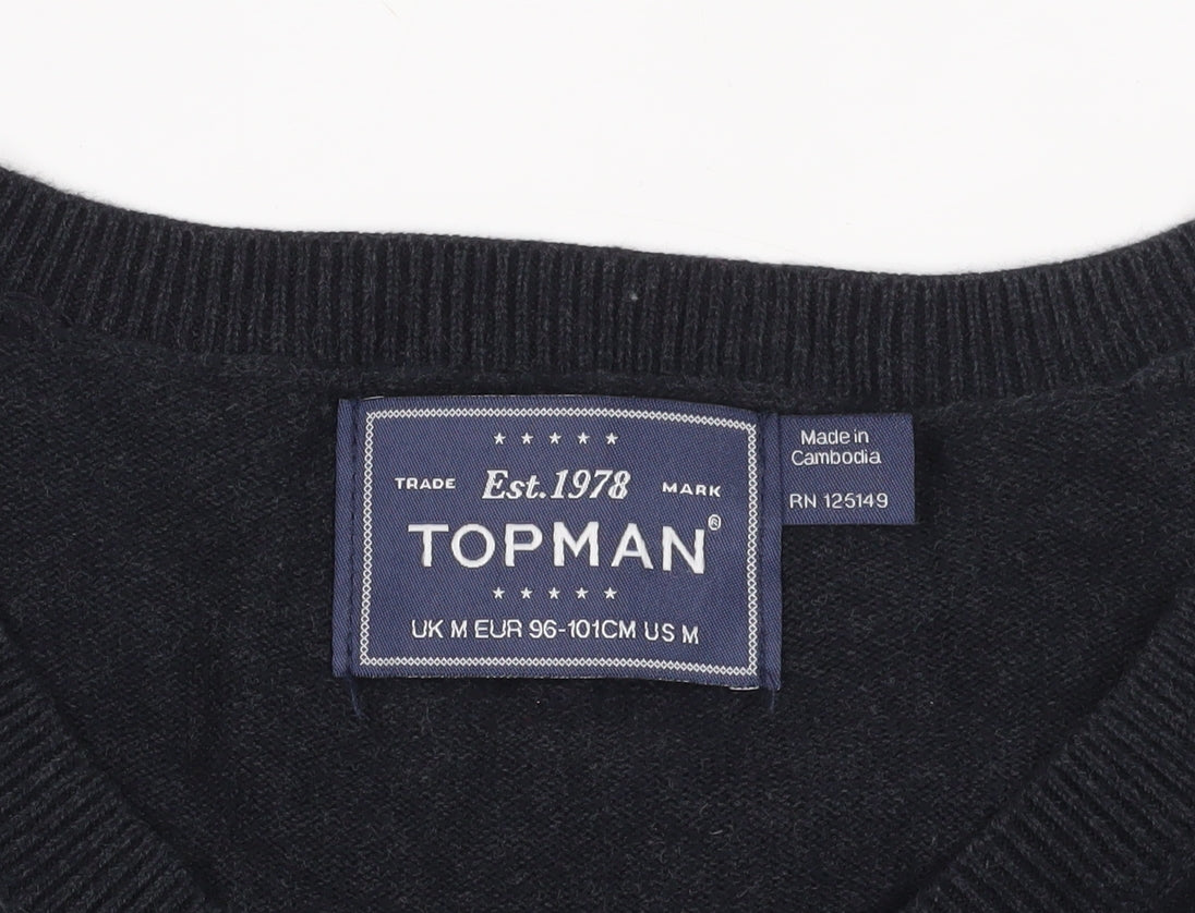 Topman Black V-Neck Cotton Jumper in Size M