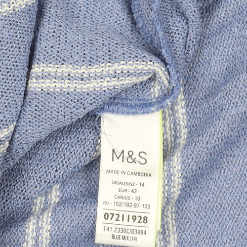 Marks & Spencer Blue Striped Polo Jumper Size 14