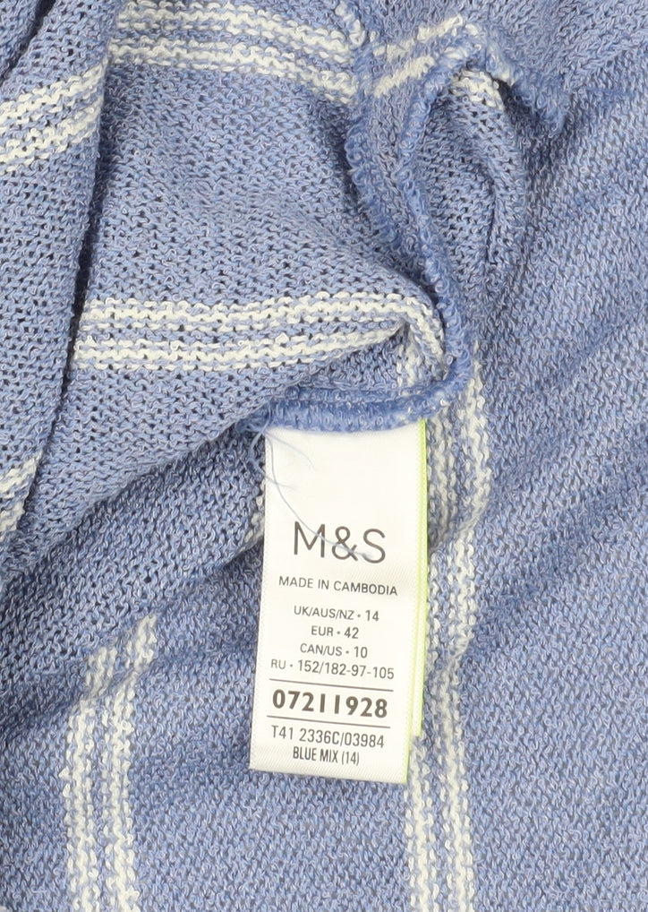 Marks & Spencer Blue Striped Polo Jumper Size 14