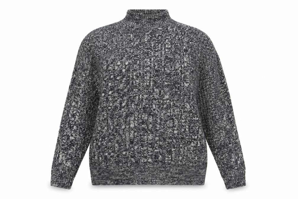 Front view of Topshop Grey Mock Neck Chunky-Knit Jumper, size 14