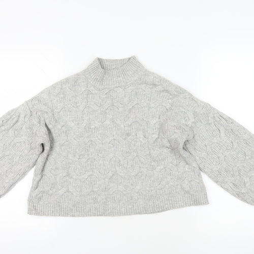 ASOS Grey High Neck Cable-Knit Balloon Sleeve Jumper