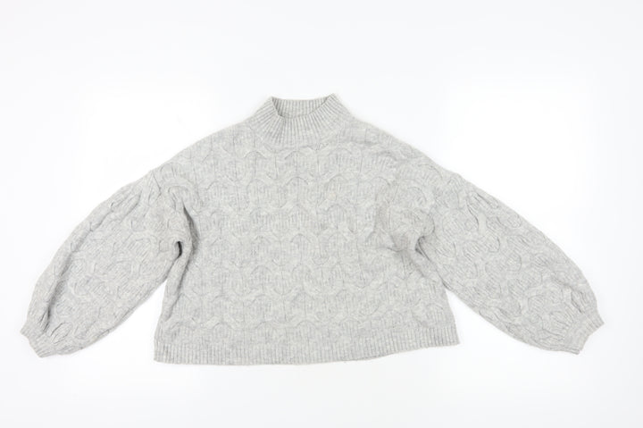 ASOS Grey High Neck Cable-Knit Balloon Sleeve Jumper