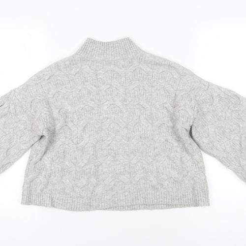 ASOS Grey High Neck Cable-Knit Balloon Sleeve Jumper