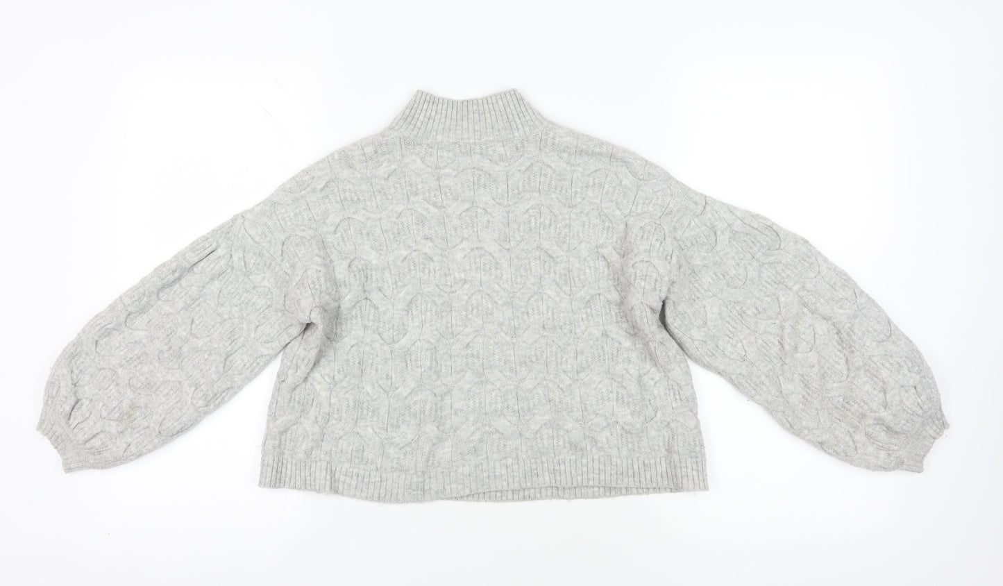 ASOS Grey High Neck Cable-Knit Balloon Sleeve Jumper