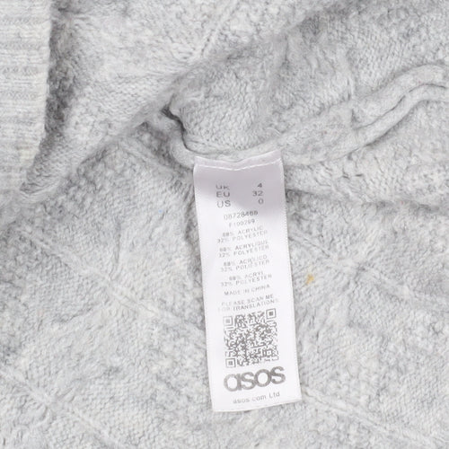 ASOS Grey High Neck Cable-Knit Balloon Sleeve Jumper