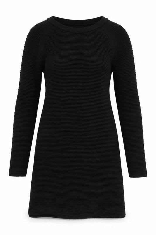 Front view of ASOS Black Cotton Knit Dress, size 10, Long Sleeve