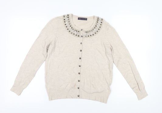 Marks and Spencer Beige Cardigan, Size 14, Jewel Accent