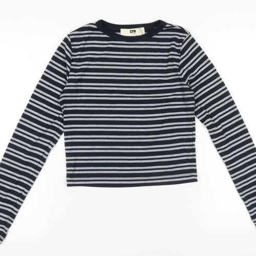 STR Black Striped Cropped T-Shirt - Size 12