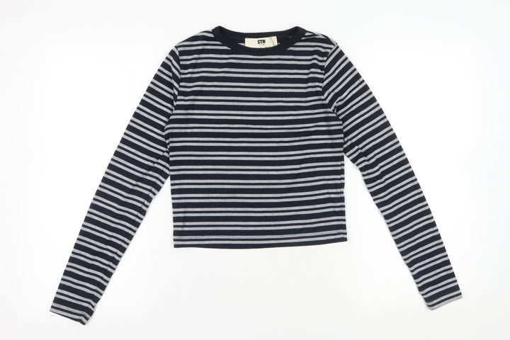 STR Black Striped Cropped T-Shirt - Size 12