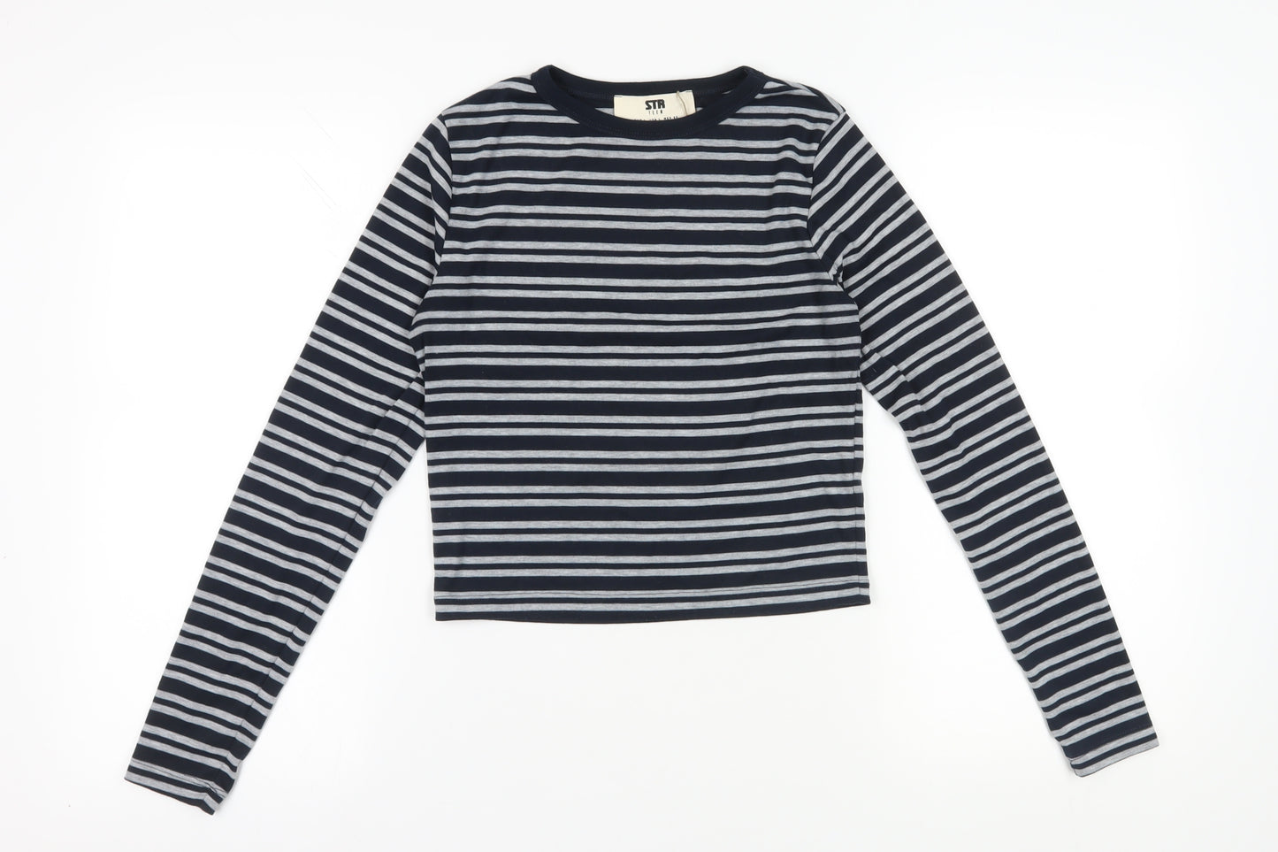 STR Black Striped Cropped T-Shirt - Size 12