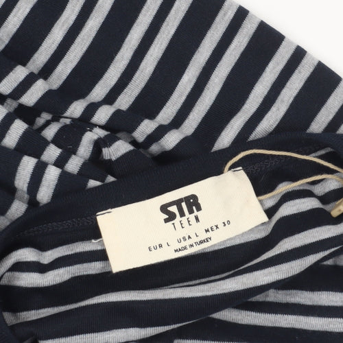 STR Black Striped Cropped T-Shirt - Size 12