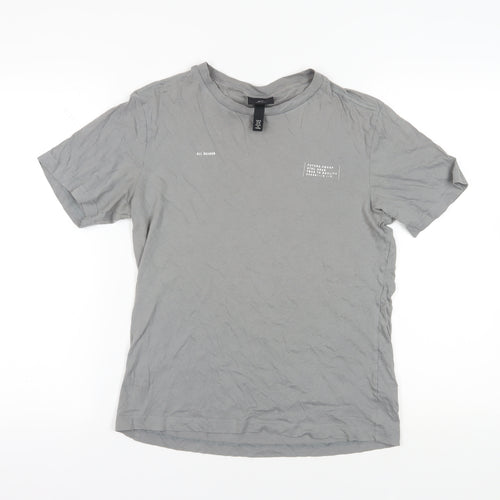 H&M Grey Cotton T-Shirt XS Regular Fit Crew Neck
