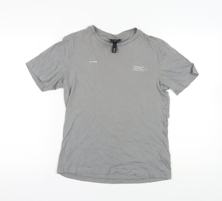 H&M Grey Cotton T-Shirt XS Regular Fit Crew Neck