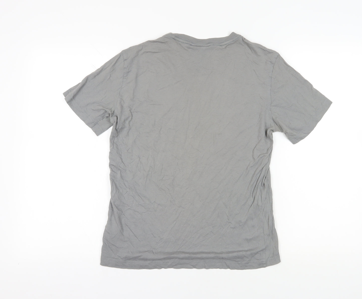 H&M Grey Cotton T-Shirt XS Regular Fit Crew Neck