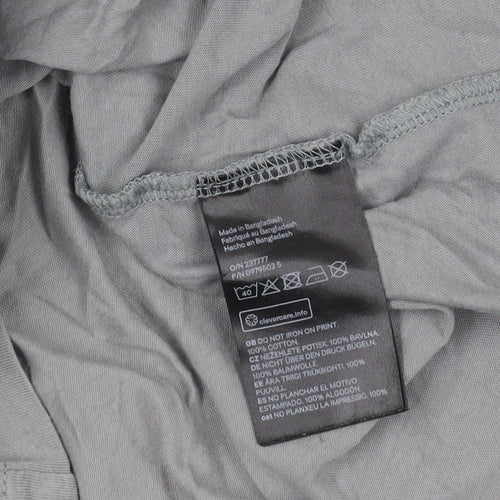 H&M Grey Cotton T-Shirt XS Regular Fit Crew Neck