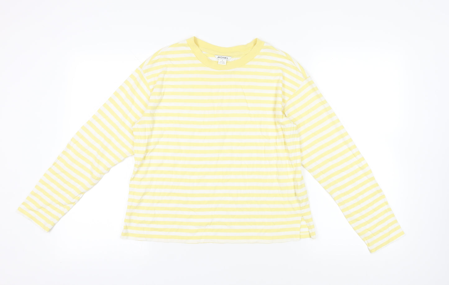 Monki Yellow Striped T-Shirt, Size 12, Casual Long Sleeve