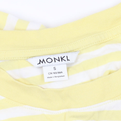 Monki Yellow Striped T-Shirt, Size 12, Casual Long Sleeve