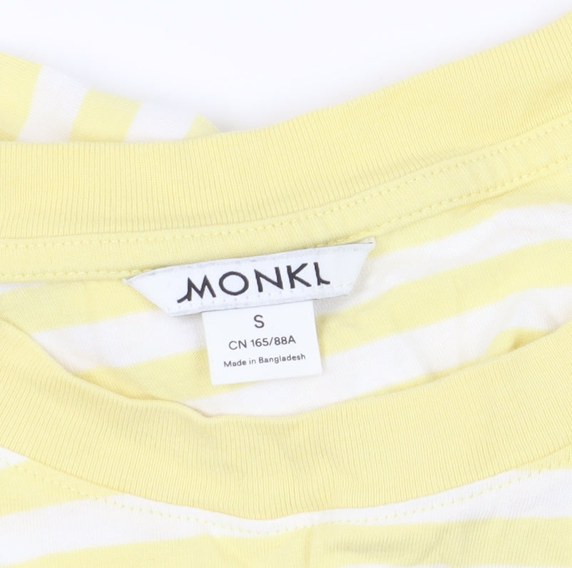 Monki Yellow Striped T-Shirt, Size 12, Casual Long Sleeve