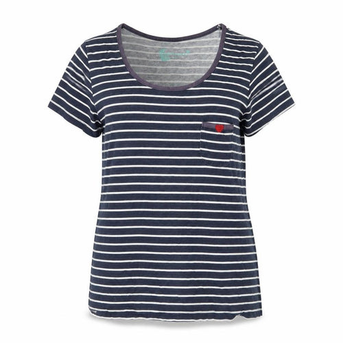 BHS Blue Striped Cotton T-Shirt, Size 12, Scoop Neck