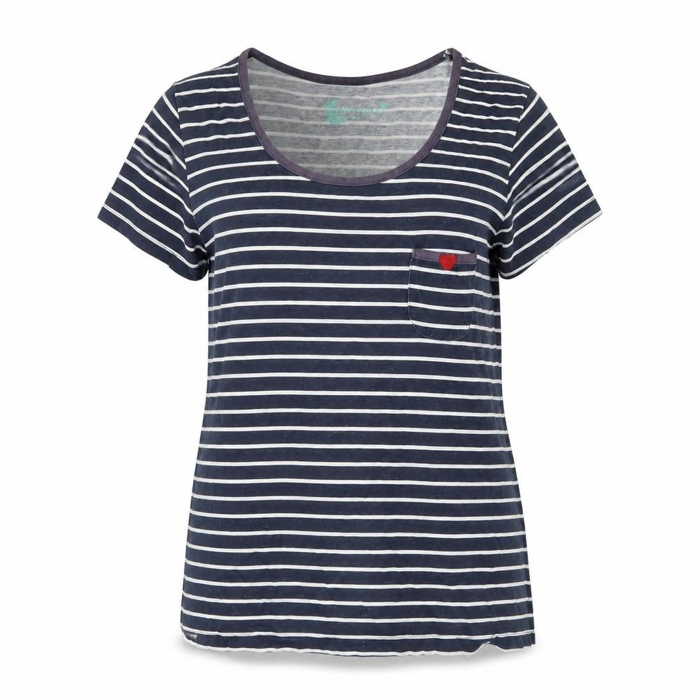 BHS Blue Striped Cotton T-Shirt, Size 12, Scoop Neck
