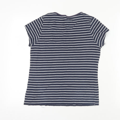 BHS Blue Striped Cotton T-Shirt, Size 12, Scoop Neck