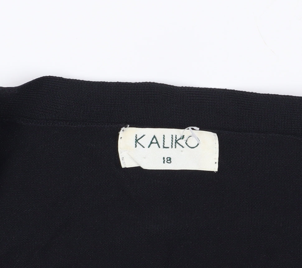 Kaliko Black High Neck Striped Top - Size 18