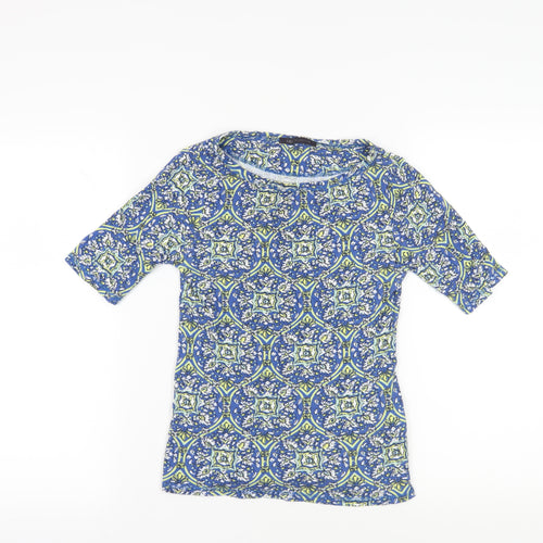Marks and Spencer Blue Geometric Crew Neck T-Shirt, Size 8
