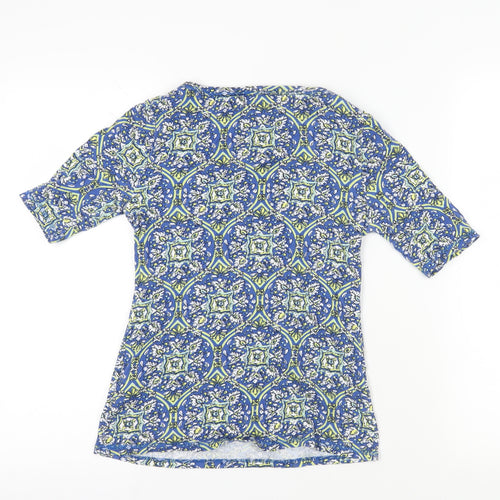 Marks and Spencer Blue Geometric Crew Neck T-Shirt, Size 8