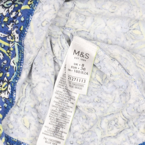 Marks and Spencer Blue Geometric Crew Neck T-Shirt, Size 8