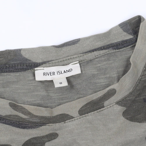 River Island Green Camouflage T-Shirt Size 8