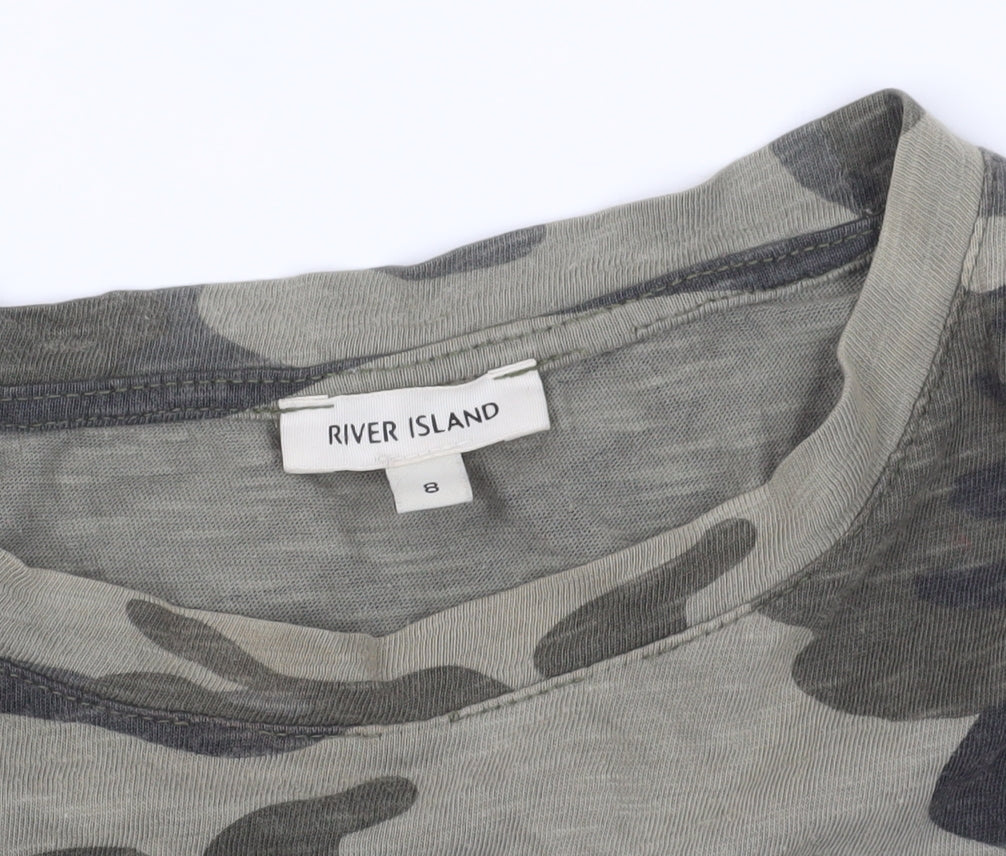 River Island Green Camouflage T-Shirt Size 8