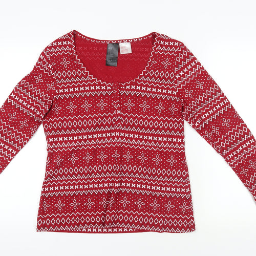 H&M Red Fair Isle Long Sleeve Jersey Top, L